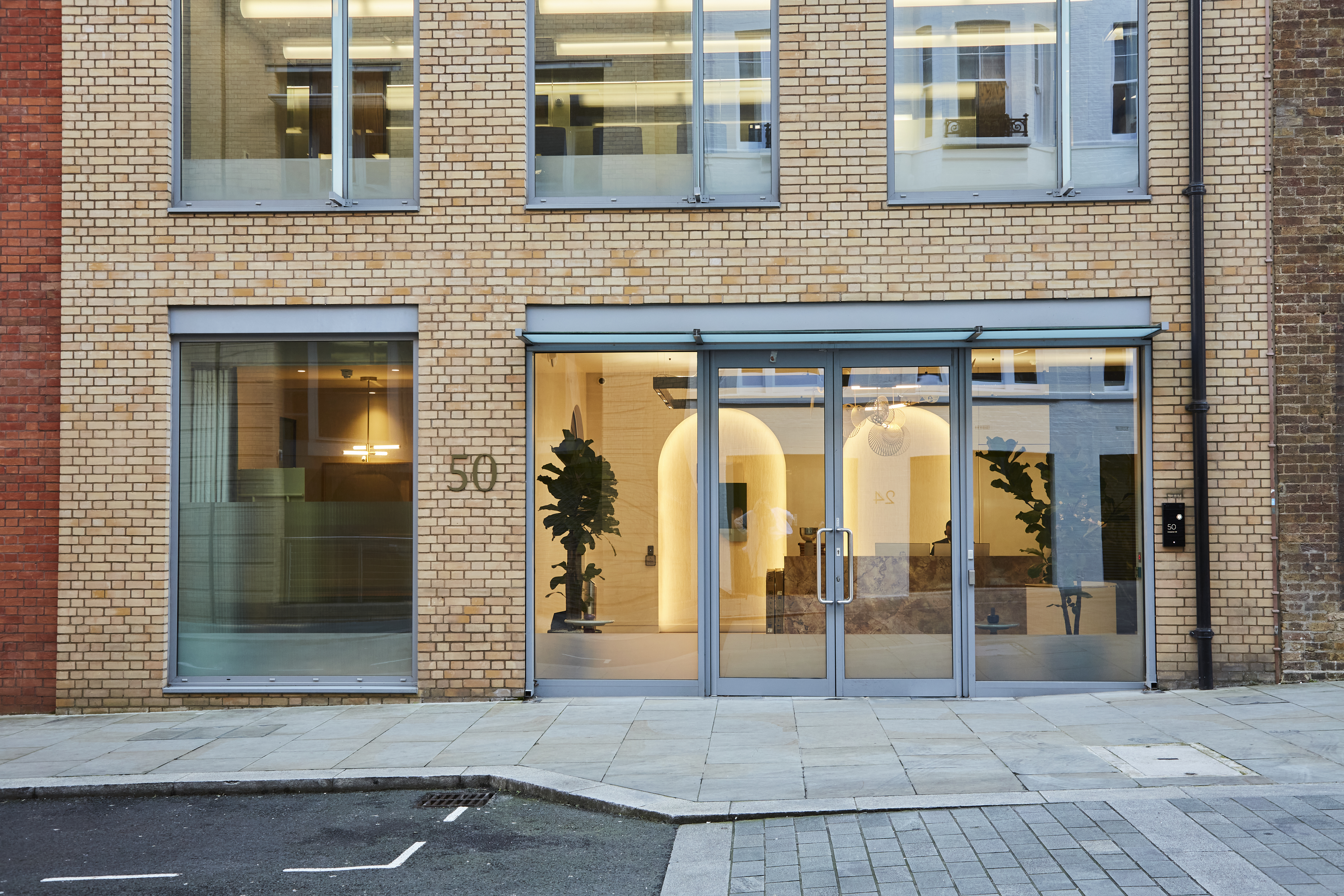 A modern office space exterior.