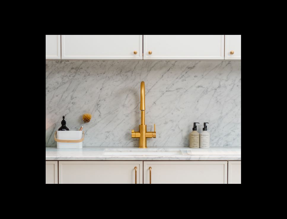 brushed hydrotap marble quartz kitchen worktop
