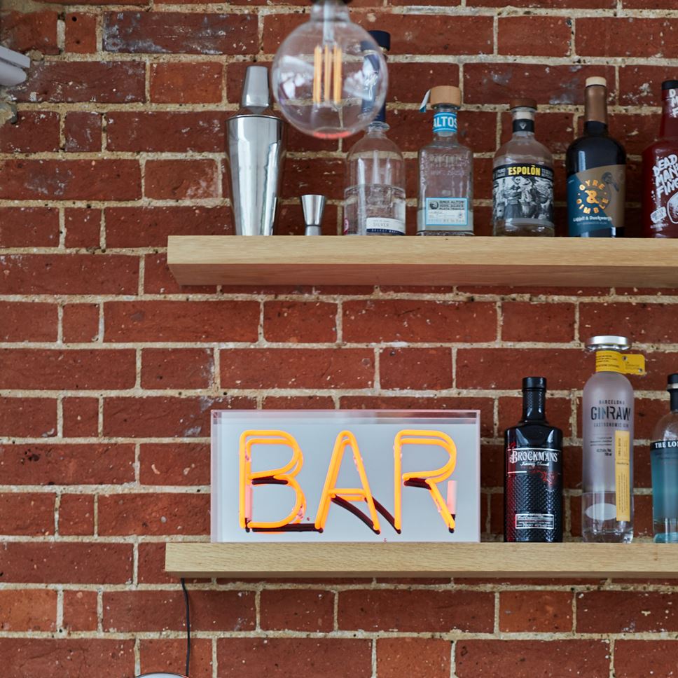 home bar decor exposed brick